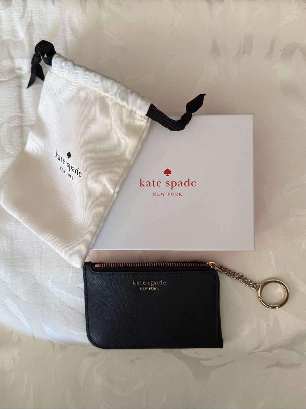 NWT Kate Spade Cameron Medium L-Zip Card Holder Black WLRU5439 with Box & Pouch